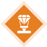 Diamond trophy icon on orange diamond background.