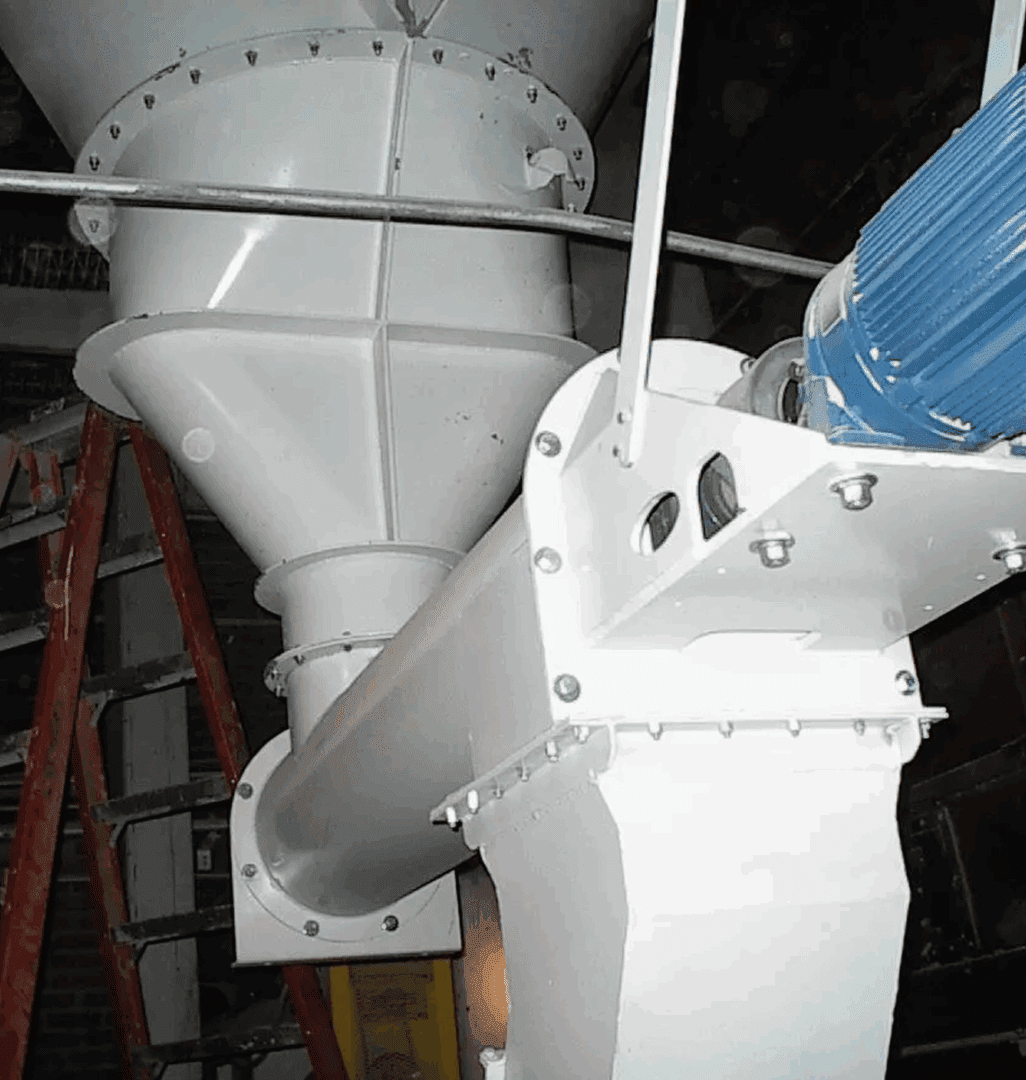 Industrial equipment with blue motor and funnel.