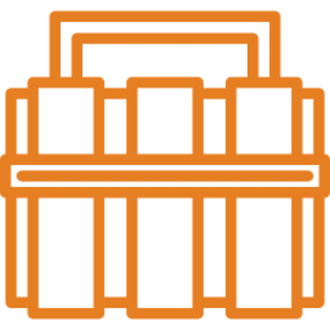 Orange dynamite icon on black background.