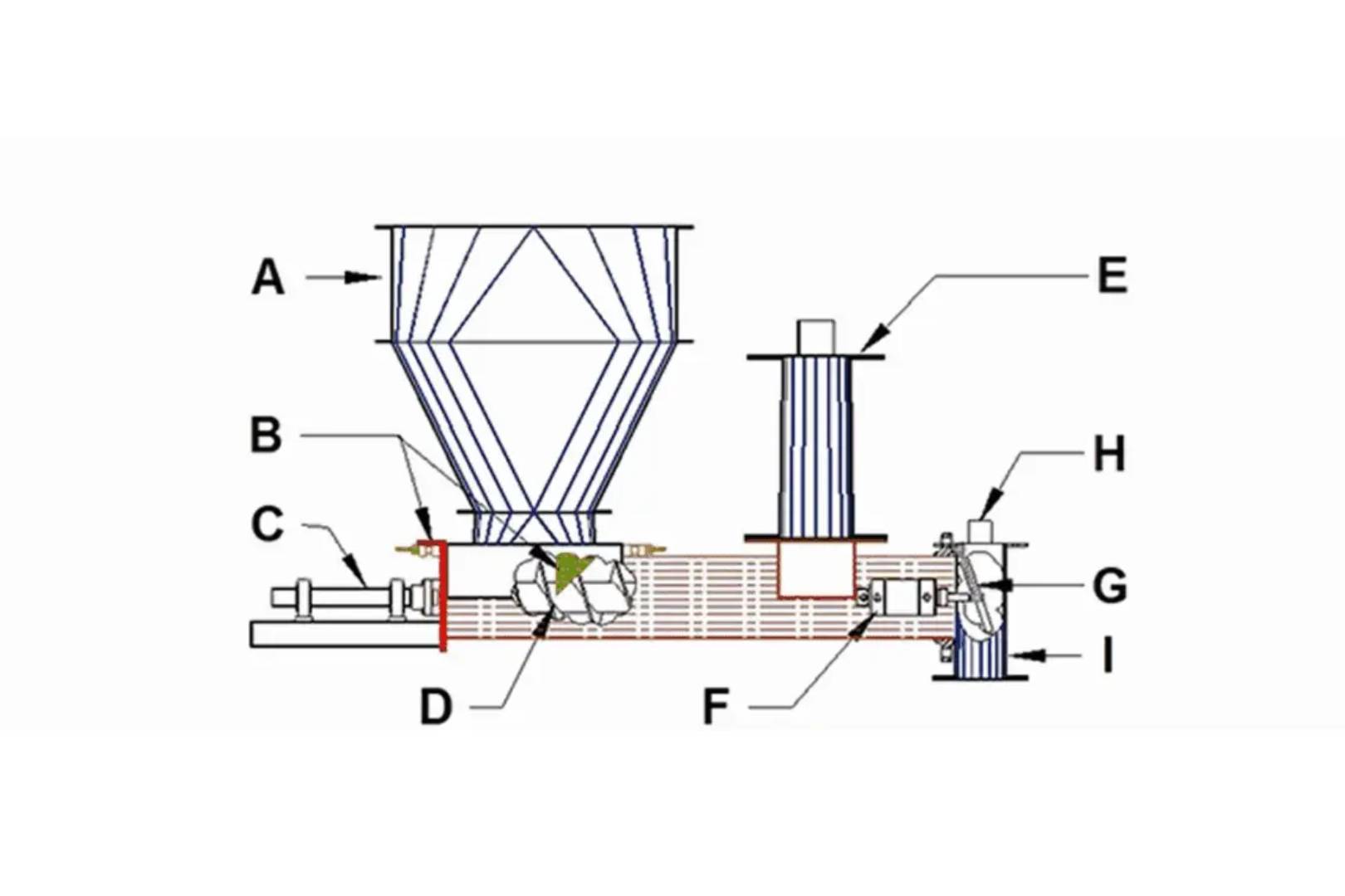 Diagram of a mechanical assembly with labeled parts A to H.